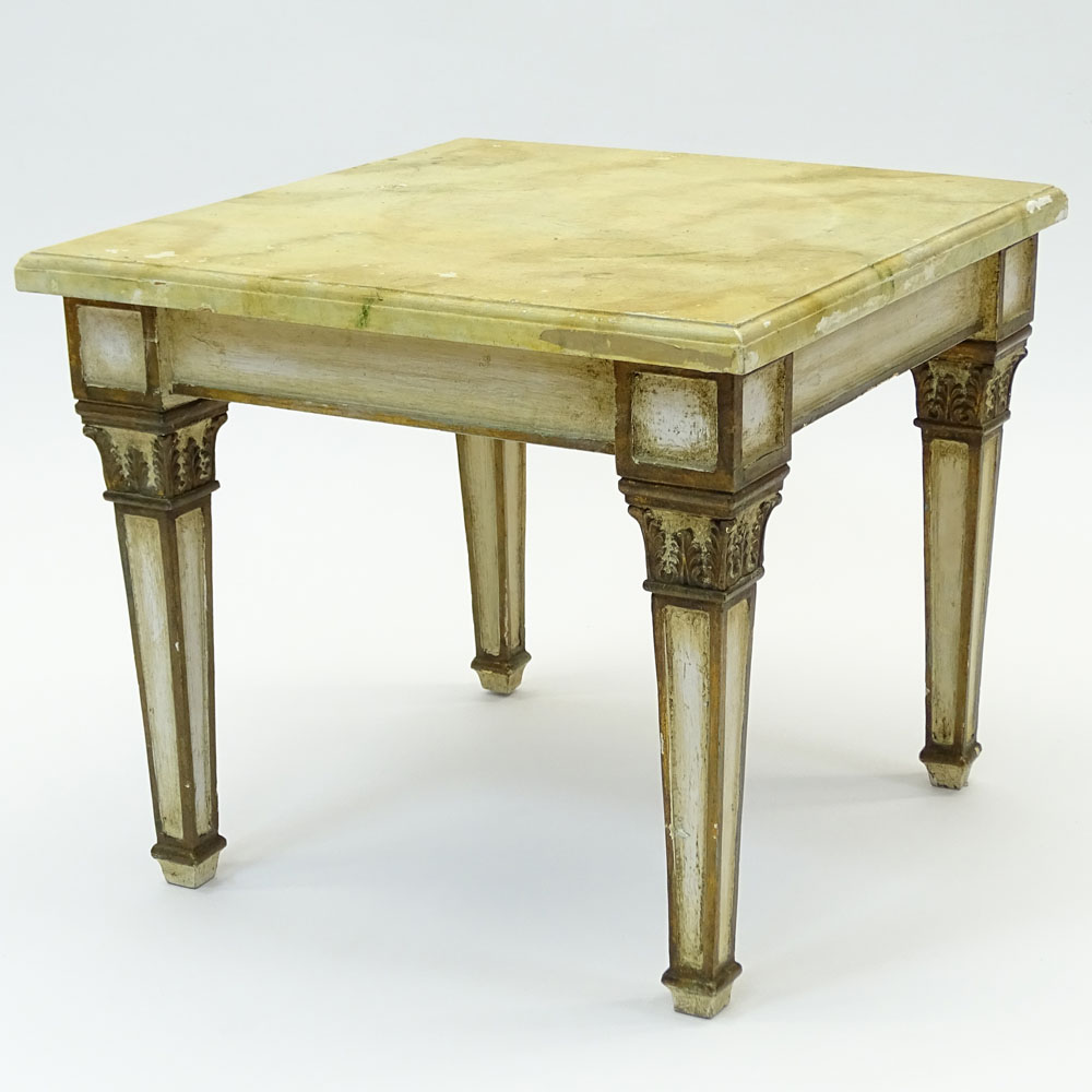 20th Century Italian Distressed painted and Faux Marble Occasional Table.