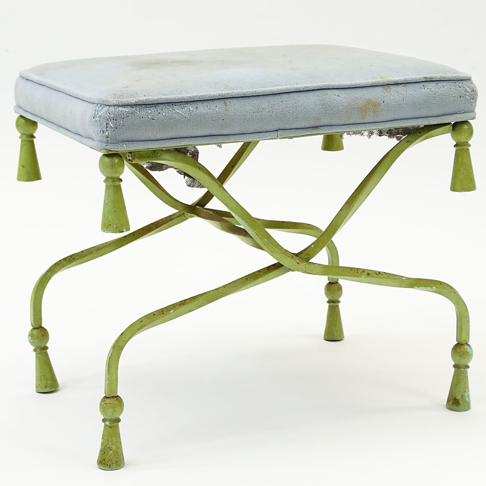 20th Century Painted Wrought Iron Vanity Bench with Upholstered Seat.