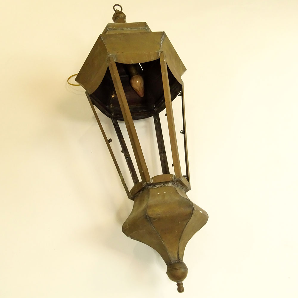 Antique Copper Hanging Lantern, Electrified. 