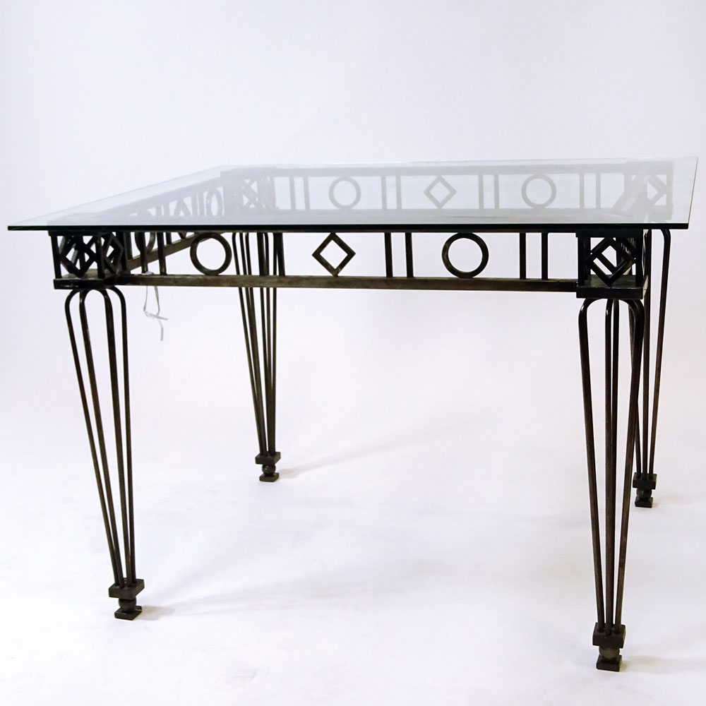 Vintage Patinated Iron Glass Top Table.