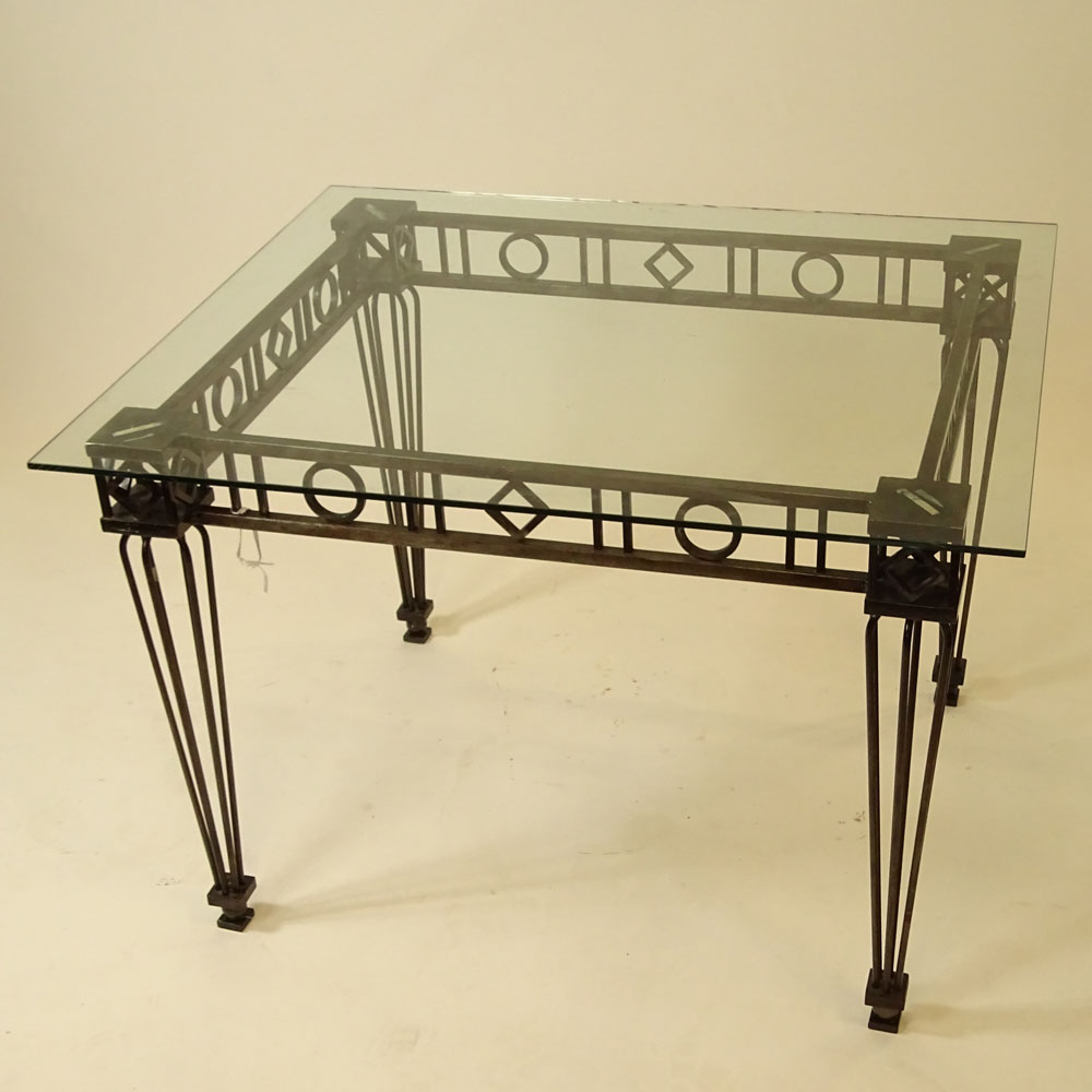 Vintage Patinated Iron Glass Top Table.