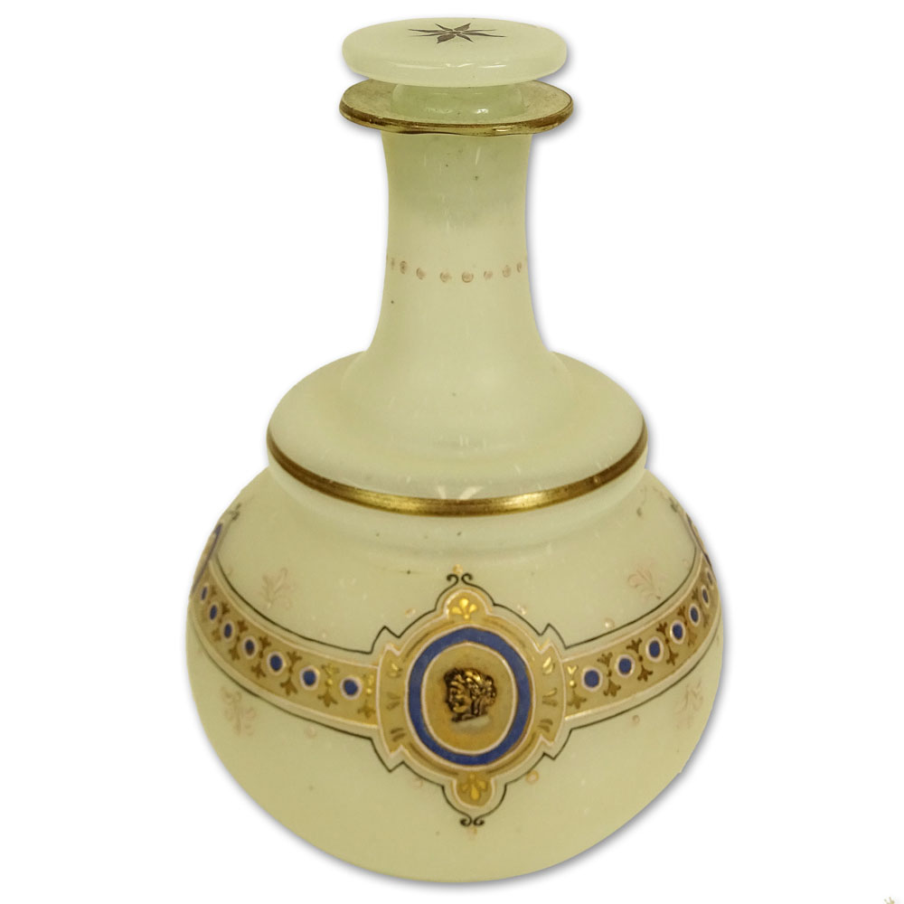 Antique Gilt and Enamel Decorated Opaline Glass Vanity Decanter.