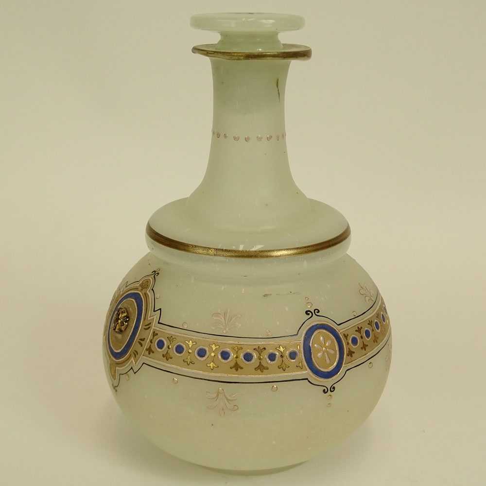 Antique Gilt and Enamel Decorated Opaline Glass Vanity Decanter.