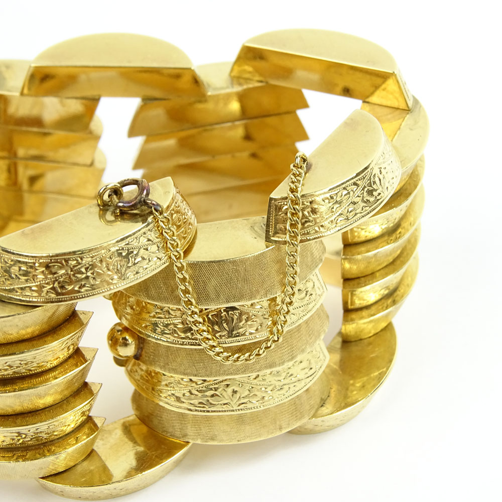 Large and Heavy Retro 14 Karat Yellow Gold Bracelet.