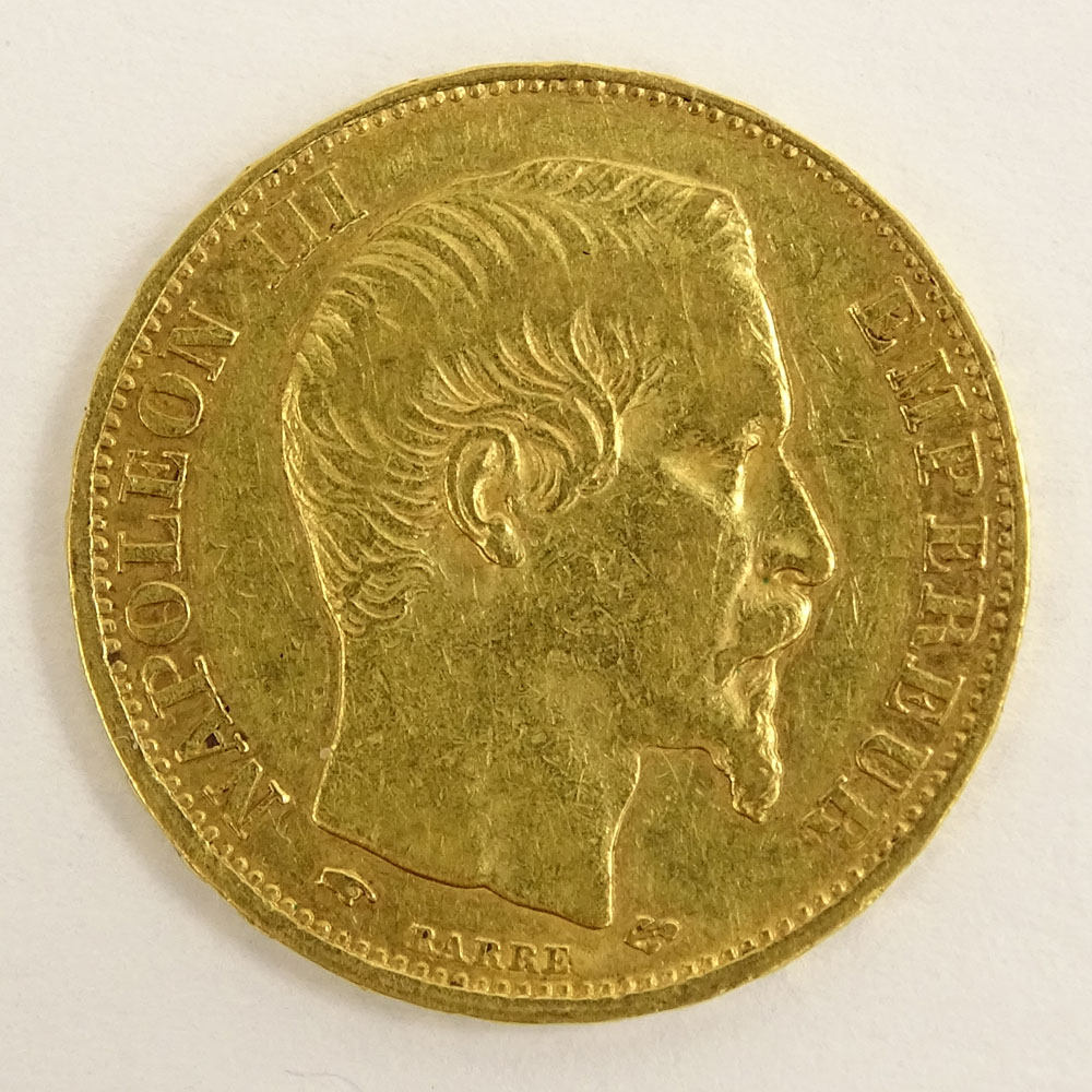 Swiss 1857 20 Franc Gold Coin.
