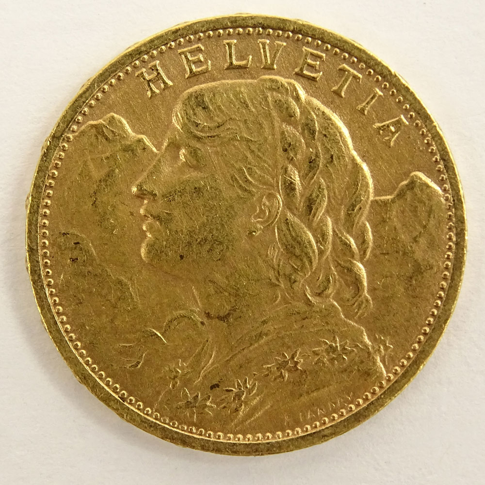 Swiss 1912 20 Franc Gold Coin.