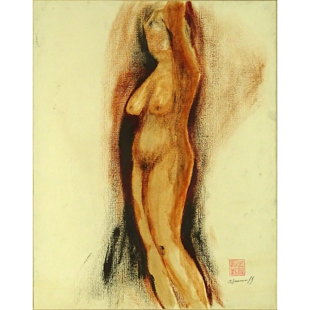 Alexander Evgenievich Yakovlev, Russian (1887-1938) Sanguine on paper, Standing Nude.