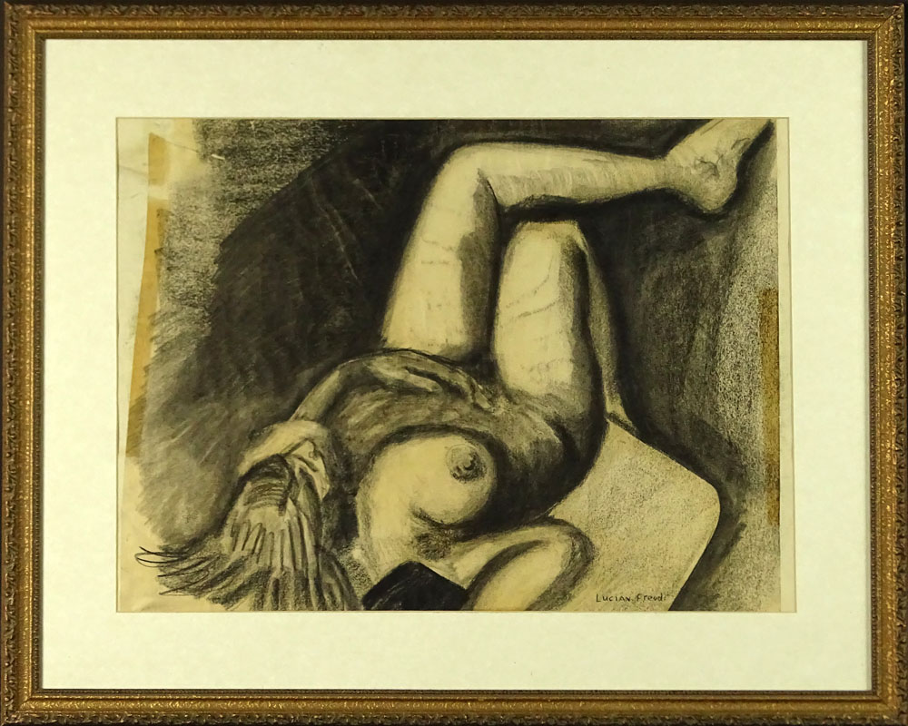 Charcoal on Paper, Nude. Signed Lucian Freud lower right. 