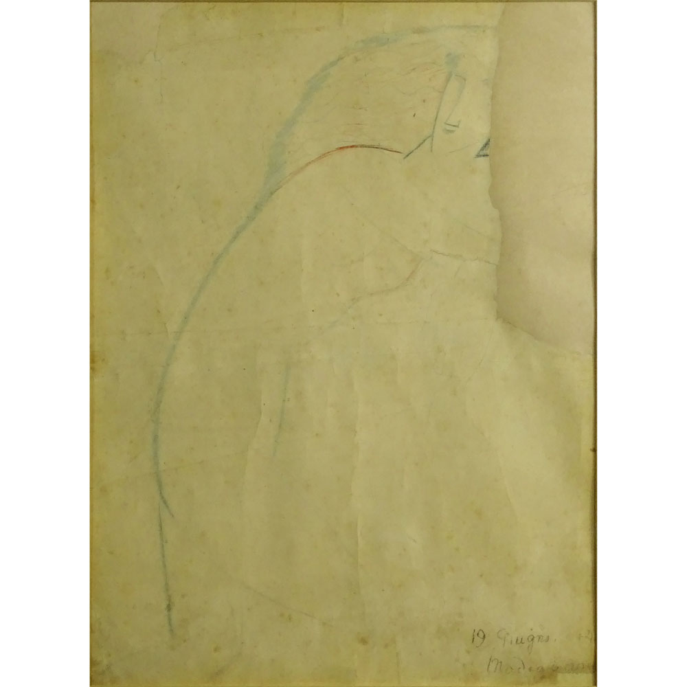 Amedeo Modigliani, Italian (1884-1920) Color Pencil, Portrait of Female Nude. 