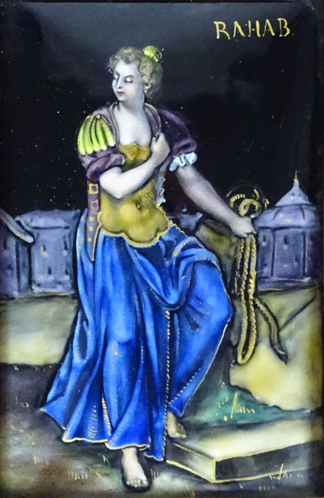 Circa 1900 Limoges Enamel on Copper Plaque, "Rahab".