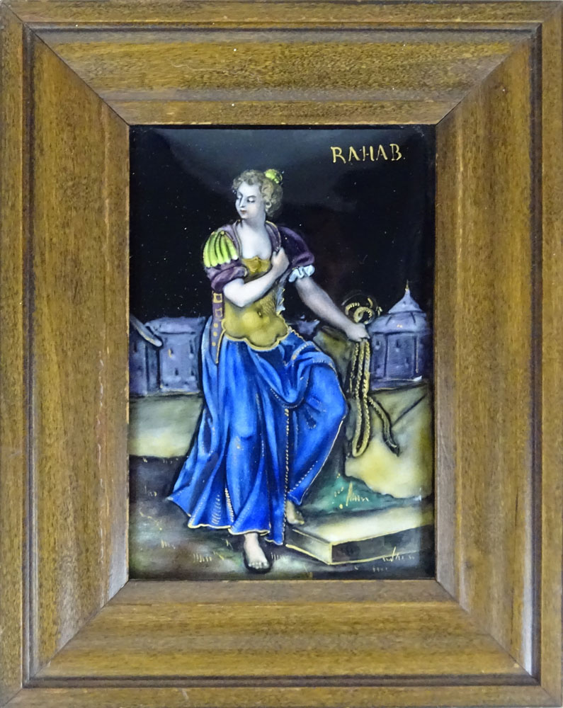 Circa 1900 Limoges Enamel on Copper Plaque, "Rahab".