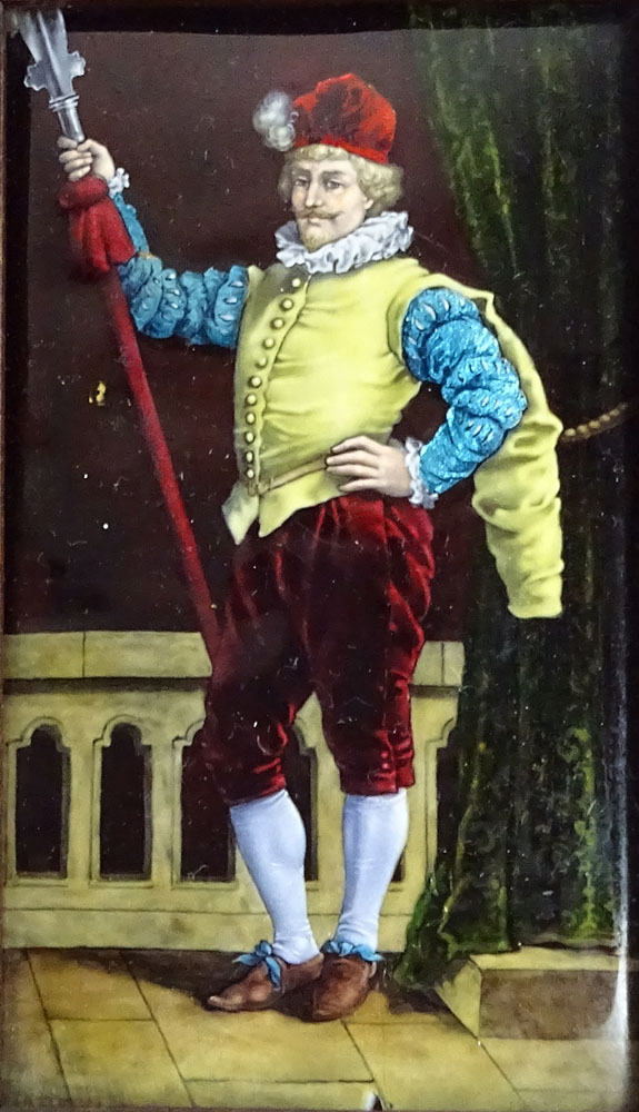 Circa 1900 Limoges Enamel on Copper Plaque, "Cavalier".