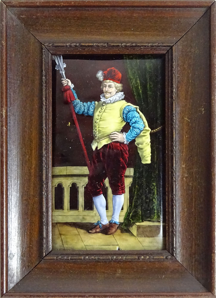 Circa 1900 Limoges Enamel on Copper Plaque, "Cavalier".