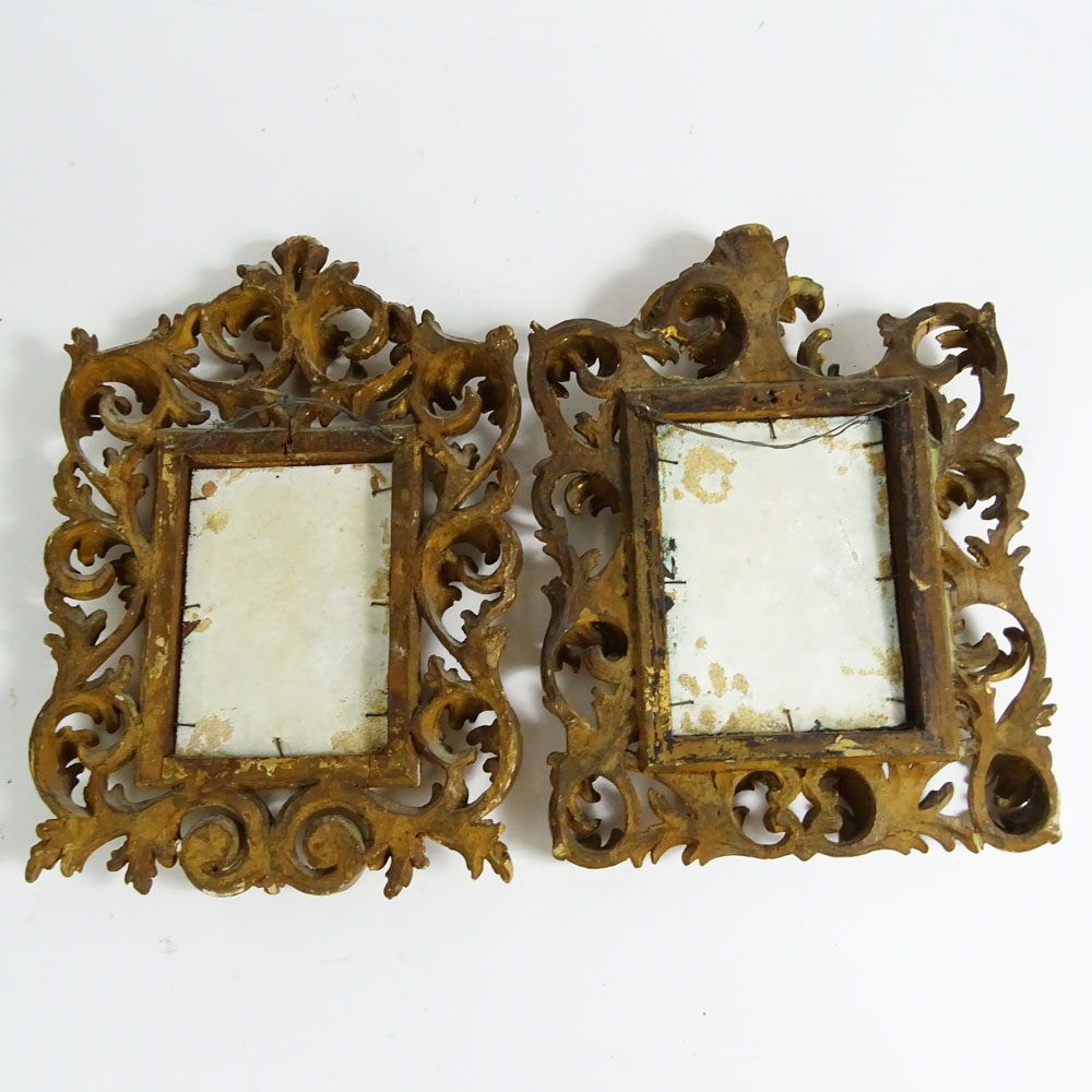 Pair of Vintage Paintings On Copper In Florentine Carved Giltwood Frames. "Romantic Scenes" One with artist signature. 