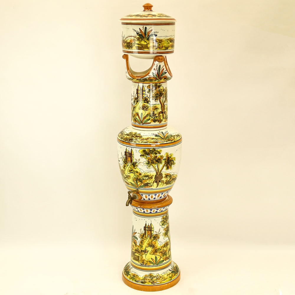 Large Multi-Part Majolica Jardinière on Pedestal.