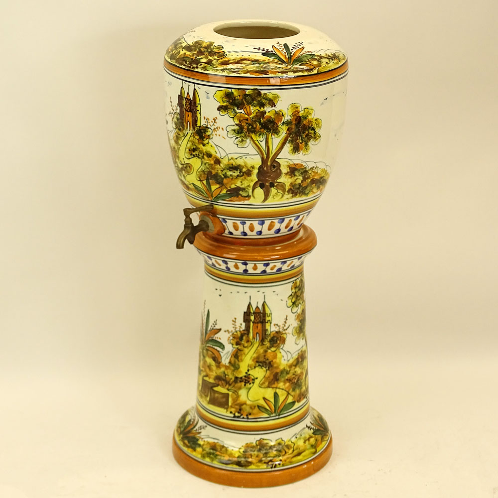 Large Multi-Part Majolica Jardinière on Pedestal.