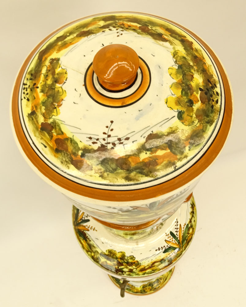 Large Multi-Part Majolica Jardinière on Pedestal.