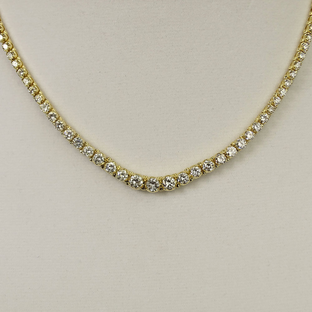 Lady's Approx. 10.27 Carat Round Brilliant Cut Diamond and 14 Karat Yellow Gold Necklace.