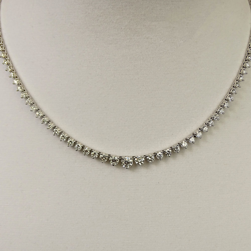 Lady's Vintage Approx. 8.20 Carat Round Brilliant Cut Diamond and 14 Karat White Gold Necklace.