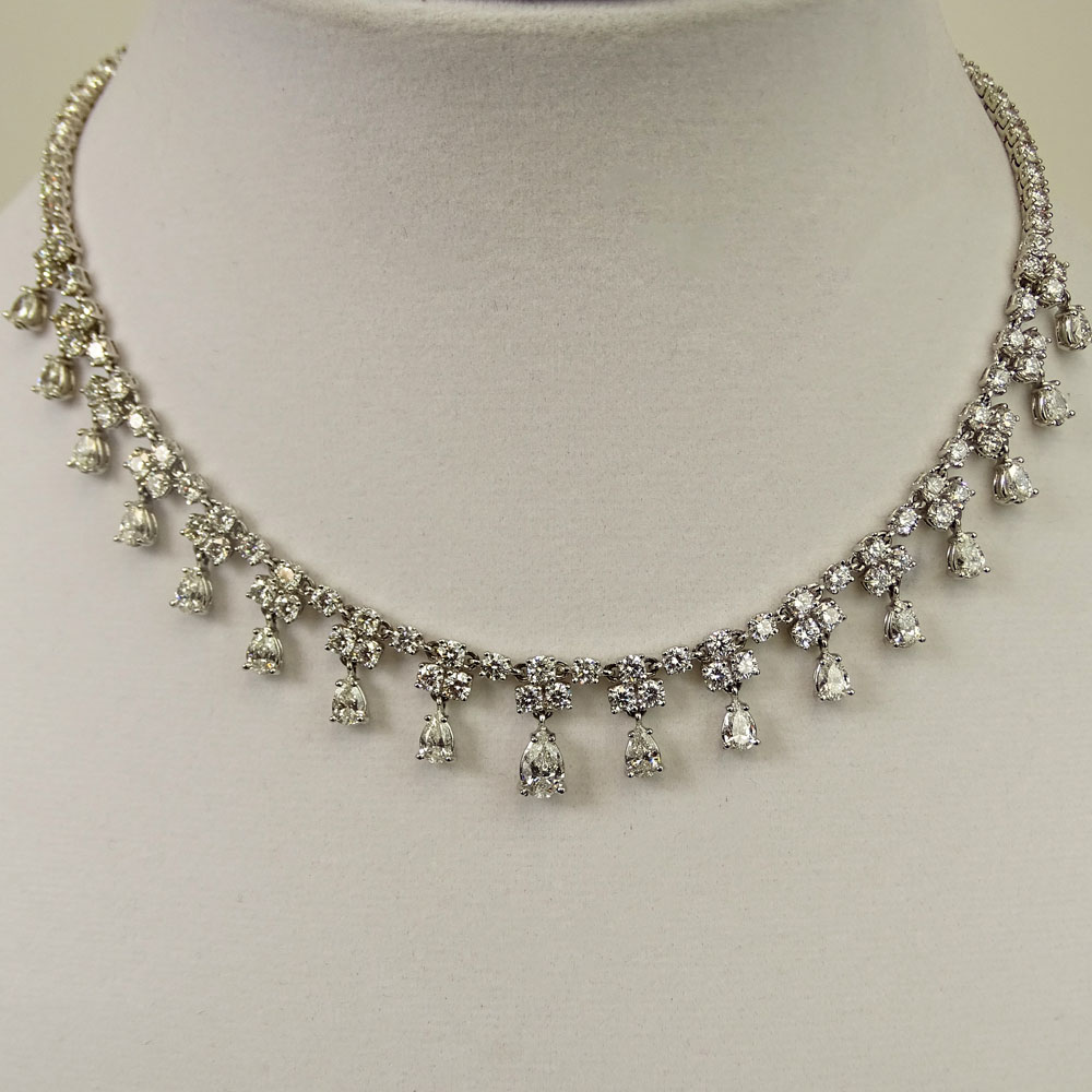Lady's Approx. 21.14 Carat Round Brilliant and Pear Brilliant Cut Diamond and 18 Karat White Gold Necklace.