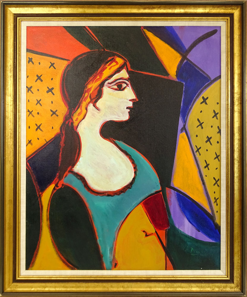 David Stein, American (20th C) Acrylic on canvas "Cubist Woman".