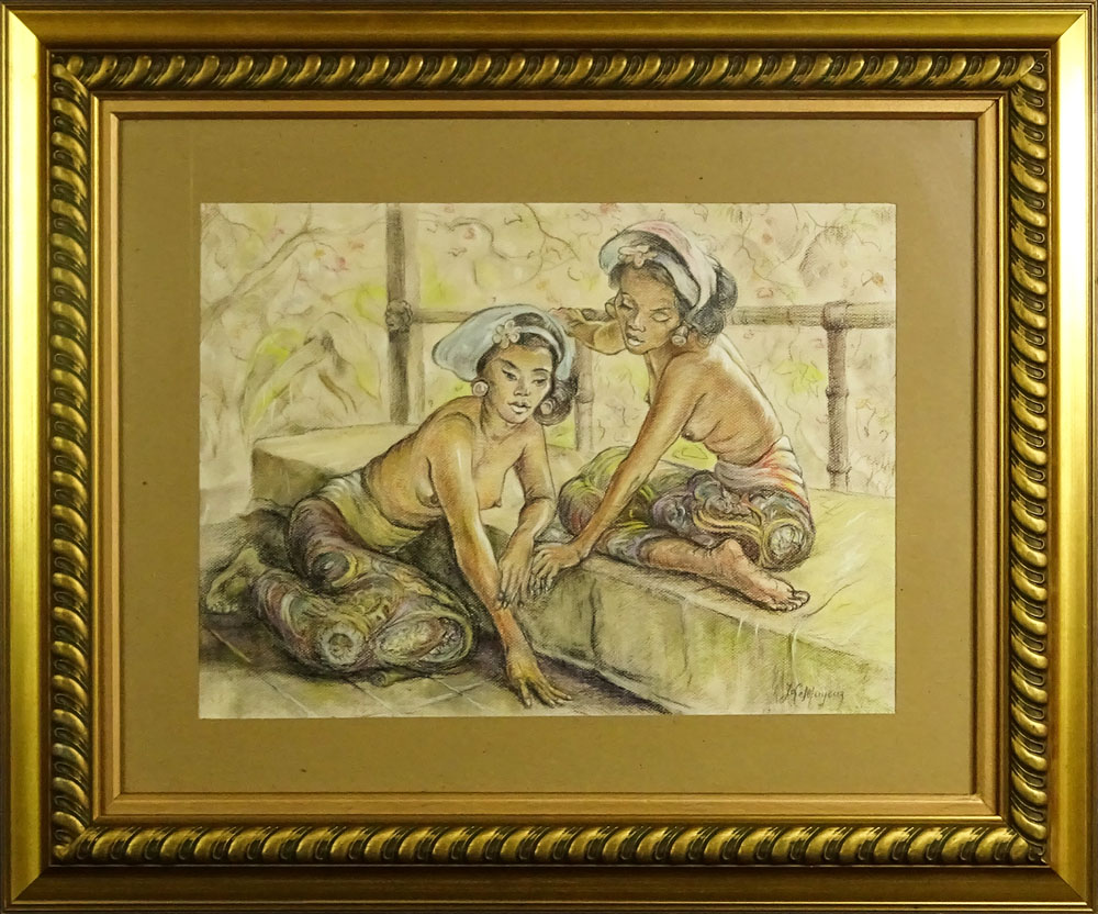 Adrian Jean Lemayeir Demerpres, Belgian (1880-1958) Pastel on Paper, Balinese Girls. 