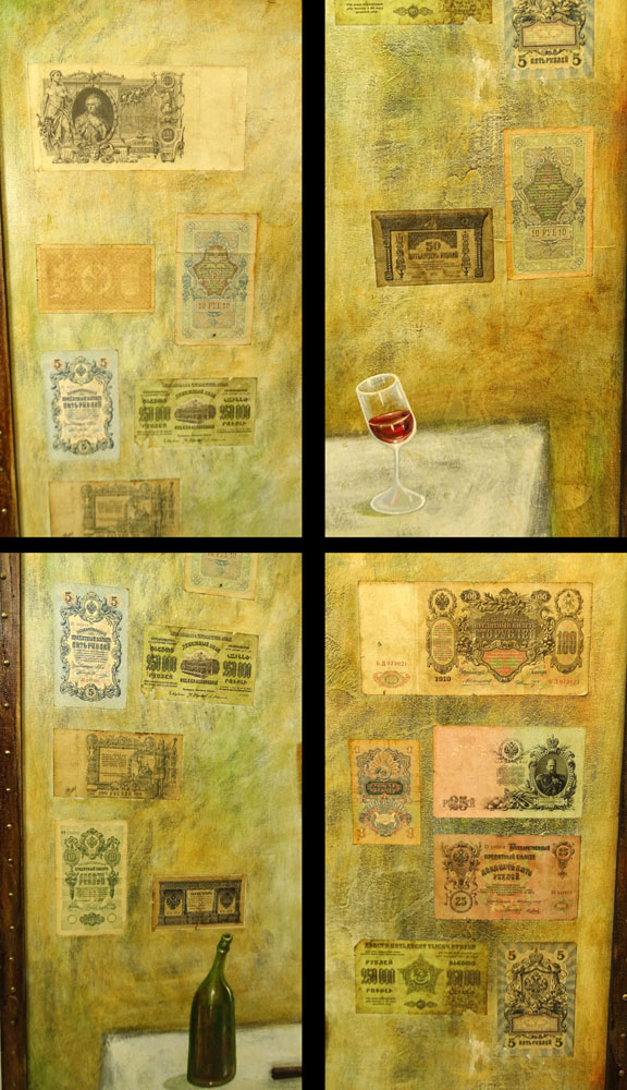 George Abramidze, Georgian (20-21st cent.) Mixed media on Canvas, "Banker's Lunch". 