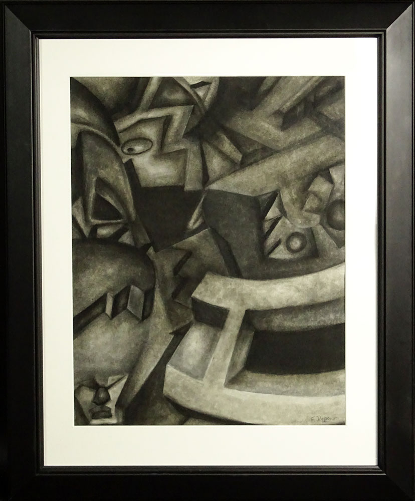 Fortunato Depero, Italian (1892-1960) Charcoal on paper "Futuristic Composition". 