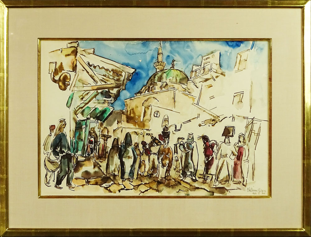 Chaim Gross, American (1904-1991) 1957 Watercolor, Jerusalem. 