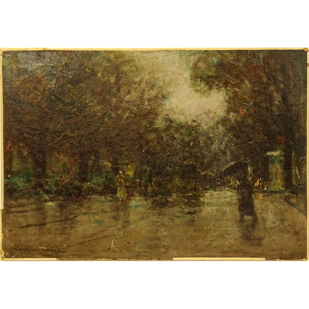 Kamaroni Kacks, Czechoslovakian (19/20th C) Oil on Canvas Laid Down on Board "Rainy Day Street" 