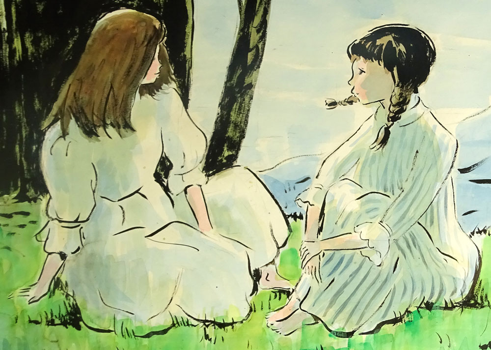 Andre Chochon, French  (1910-2005) Watercolor on Paper, Girls Seated on the Grass. 