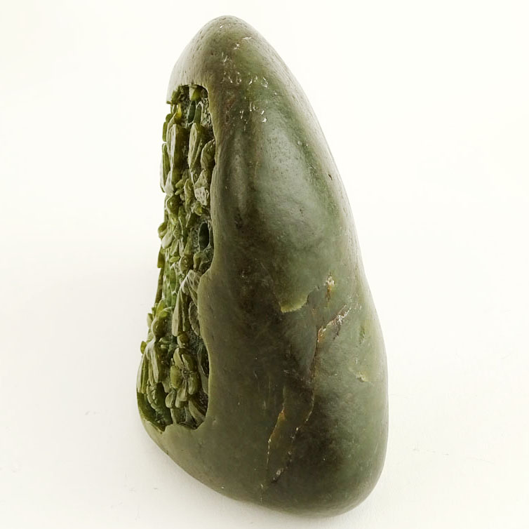 Dark Green Jade Boulder Beehive Honeycomb Carving.