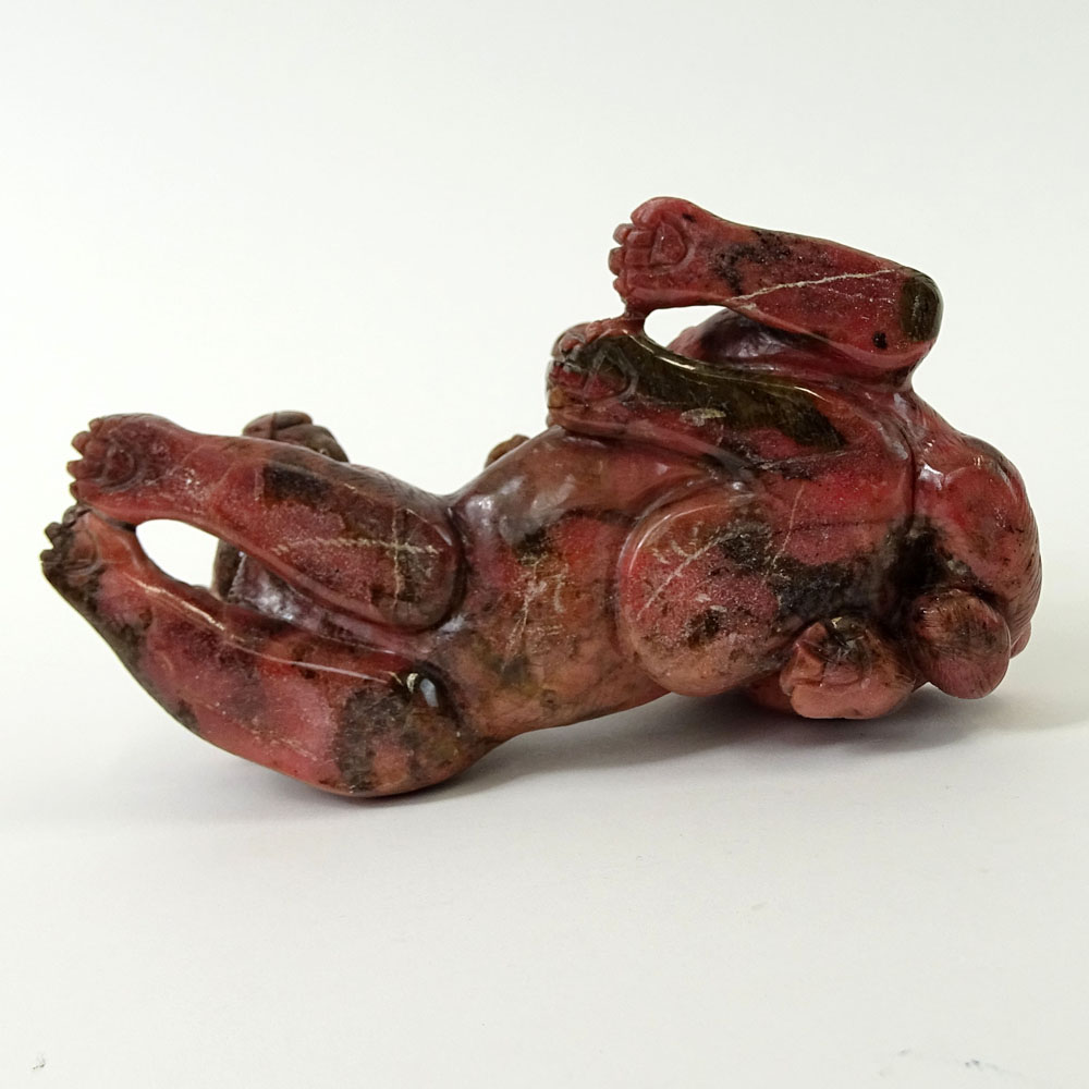 Vintage Hand Carved Rhodonite Dog Group.