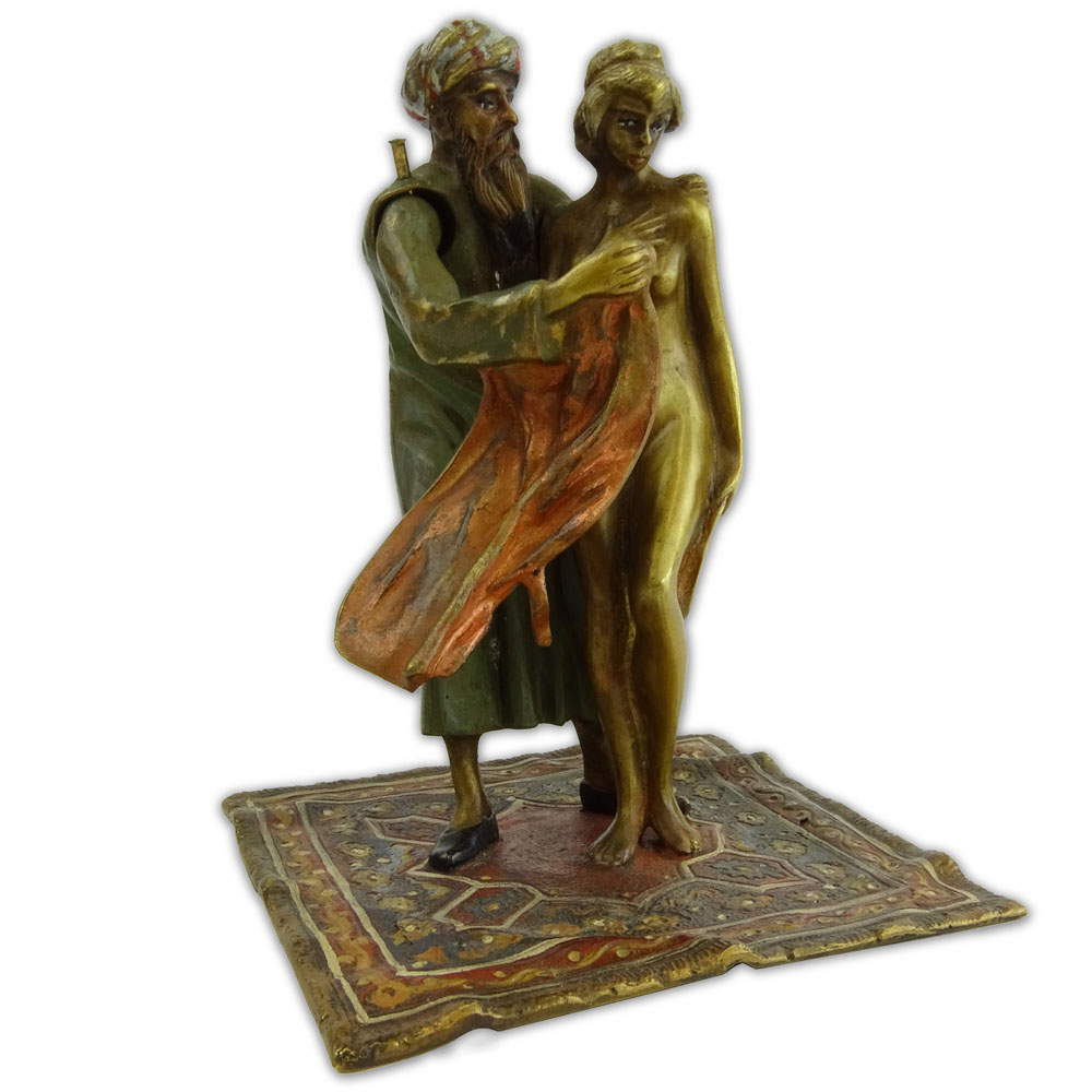 Bergmann Erotic Cold Painted Vienna Bronze "Man Revealing Nude Girl" 