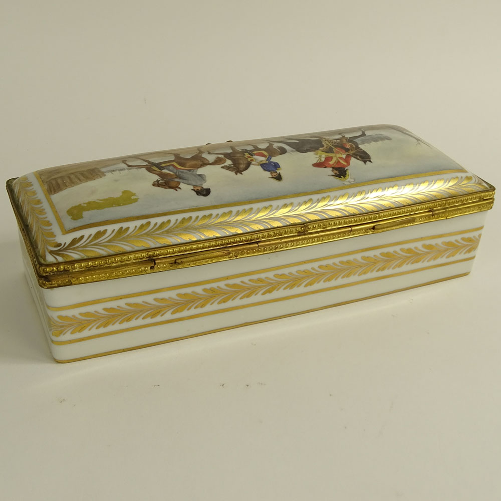 Antique French Porcelain Hand Painted Glove Box.