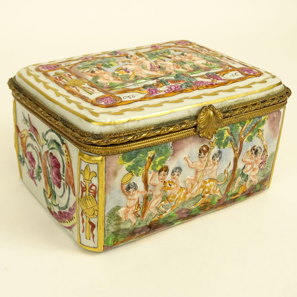 Early to Mid 20th Century Italian Capodimonte bronze Mounted Porcelain Box.