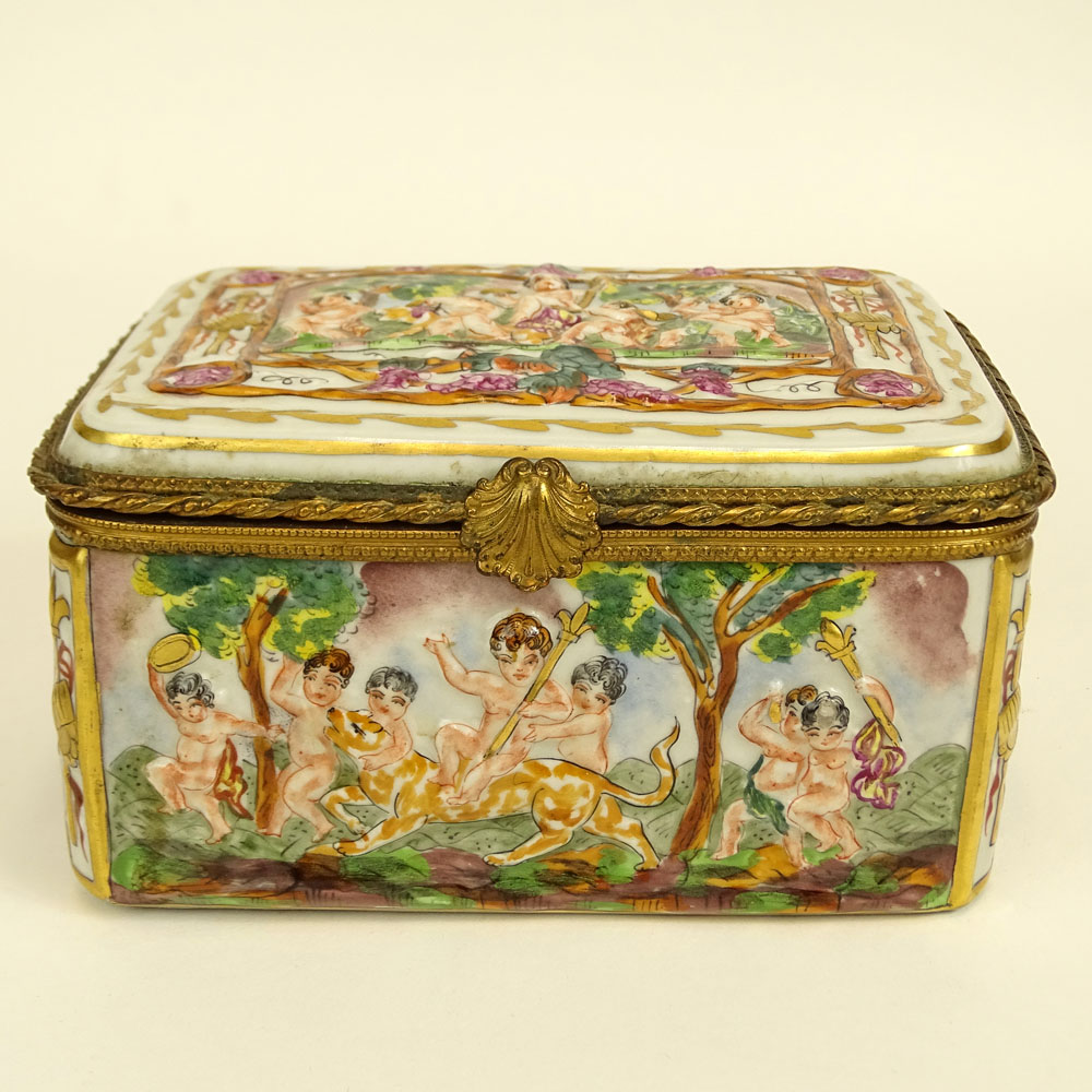 Early to Mid 20th Century Italian Capodimonte bronze Mounted Porcelain Box.