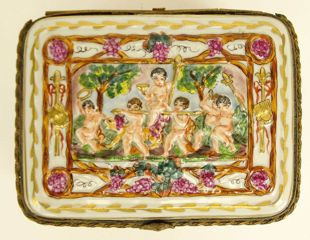 Early to Mid 20th Century Italian Capodimonte bronze Mounted Porcelain Box.