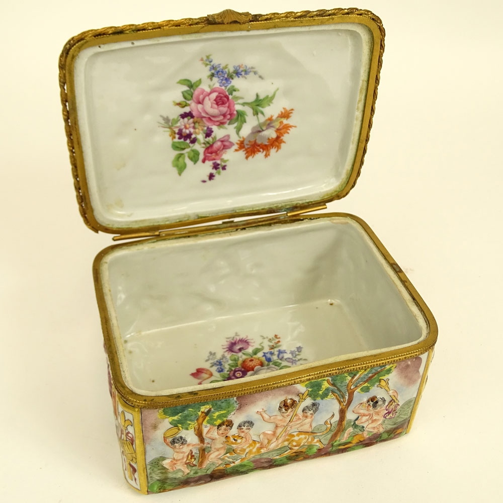 Early to Mid 20th Century Italian Capodimonte bronze Mounted Porcelain Box.