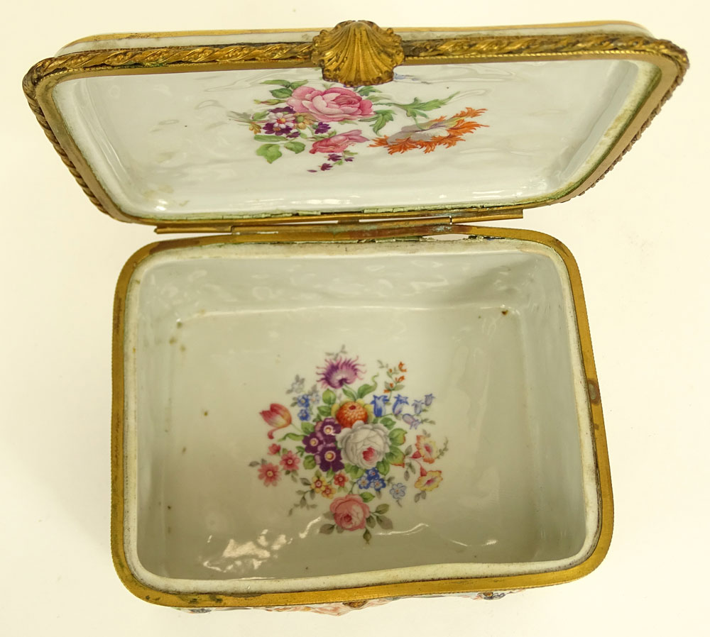 Early to Mid 20th Century Italian Capodimonte bronze Mounted Porcelain Box.