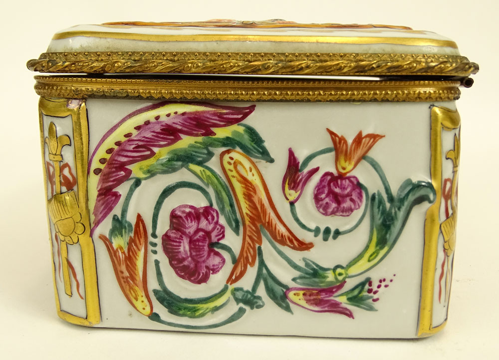 Early to Mid 20th Century Italian Capodimonte bronze Mounted Porcelain Box.