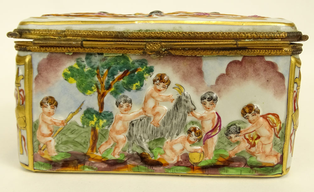 Early to Mid 20th Century Italian Capodimonte bronze Mounted Porcelain Box.