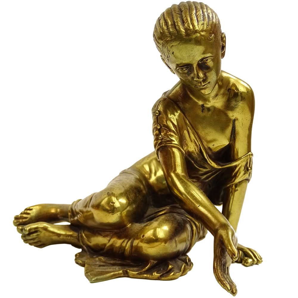 Vintage Gold Patinated Bronze Figure of a Seated Child.