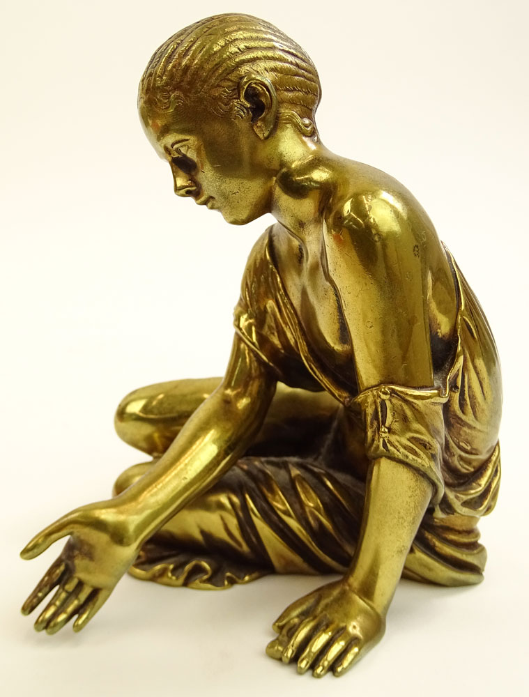 Vintage Gold Patinated Bronze Figure of a Seated Child.