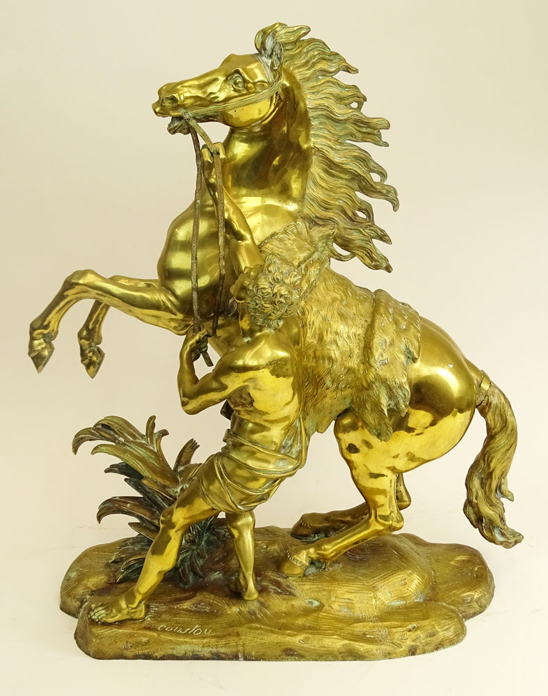 after: Guillaume Coustou (French, 1677-1746) Bronze Marly Horse Sculpture. 