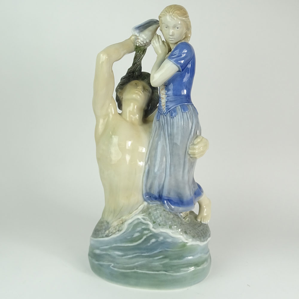 Large Royal Copenhagen Porcelain Figure Royal Copenhagen "Agnete and the Merman". 