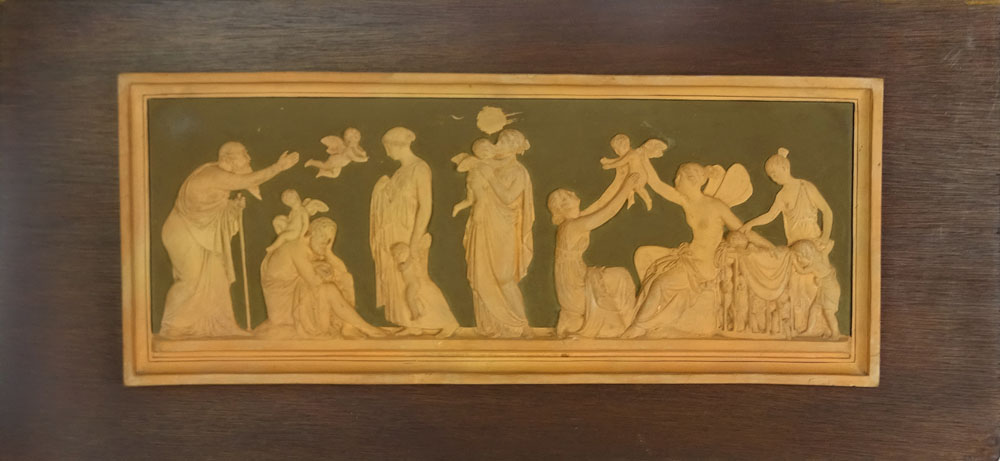 Vintage Neo-Classical Style Terracotta Relief Plaque. Mounted on wood.