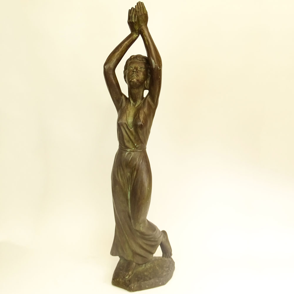 Vintage Faux Bronze Ceramic Figure of a Woman.