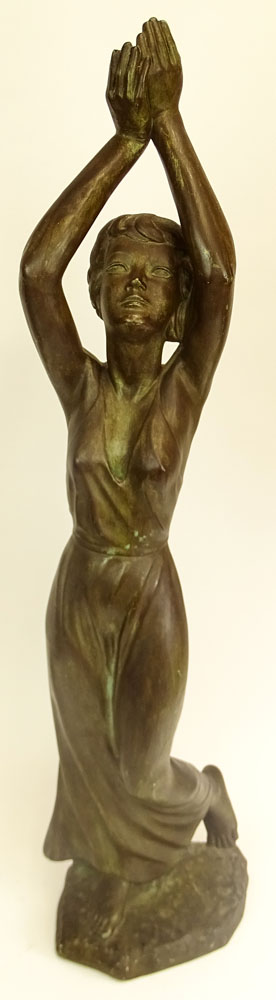 Vintage Faux Bronze Ceramic Figure of a Woman.