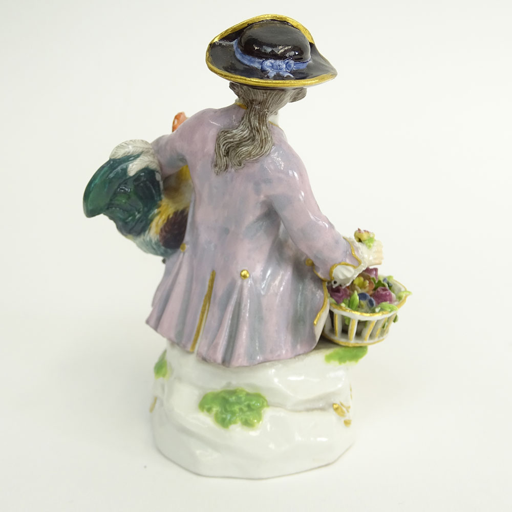 19/20th Century Meissen Porcelain Miniature Figurine "Boy With Chicken and Basket". 